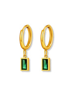 Serene Rectangle Emerald Drop Huggie Earrings