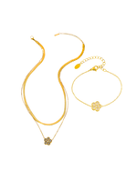 The Gloria Set - Snake Chain, Flower Pendant Chain Necklace & Bracelet