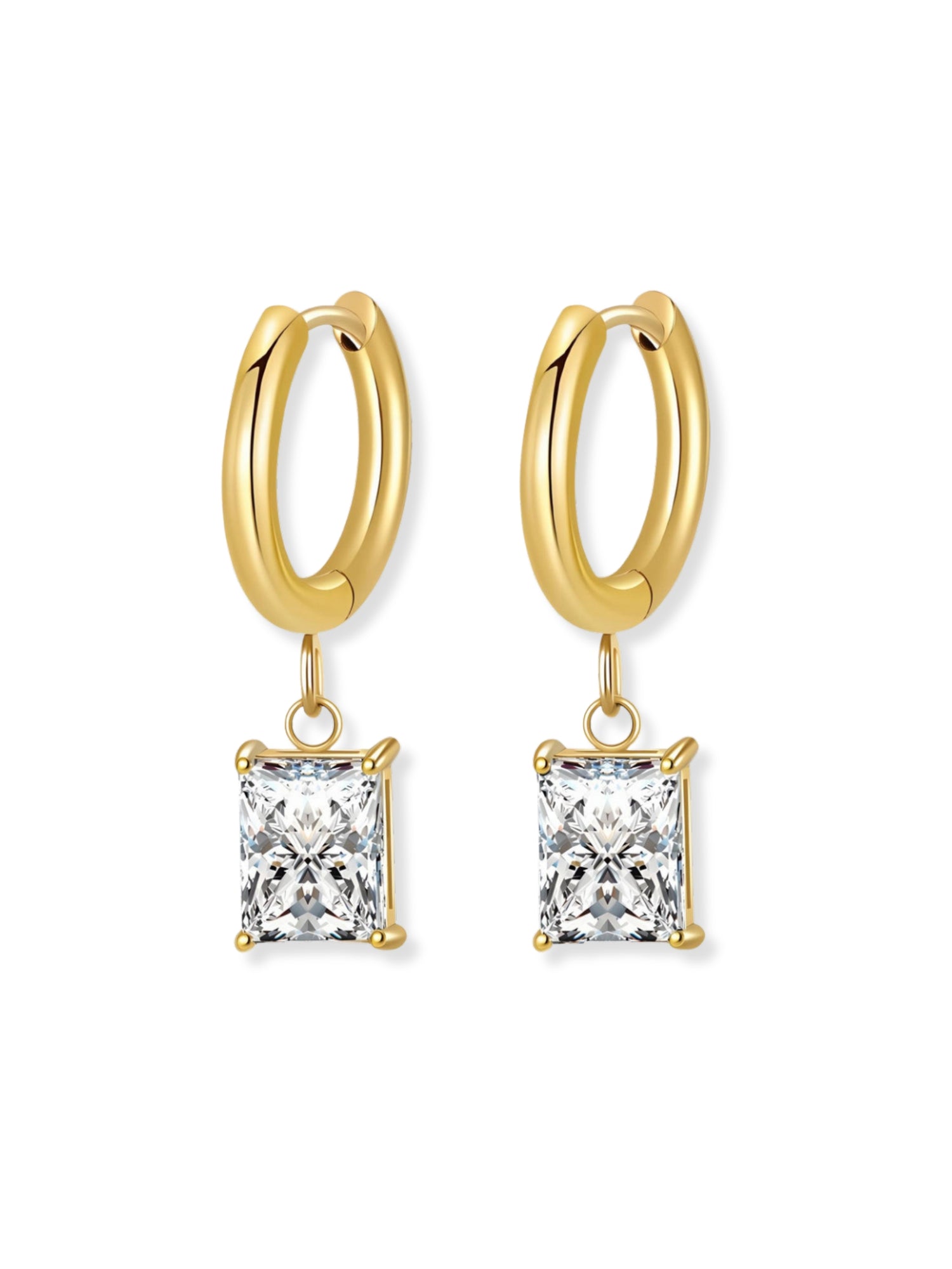 Devotion Square Gemstone Drop Huggie Earrings