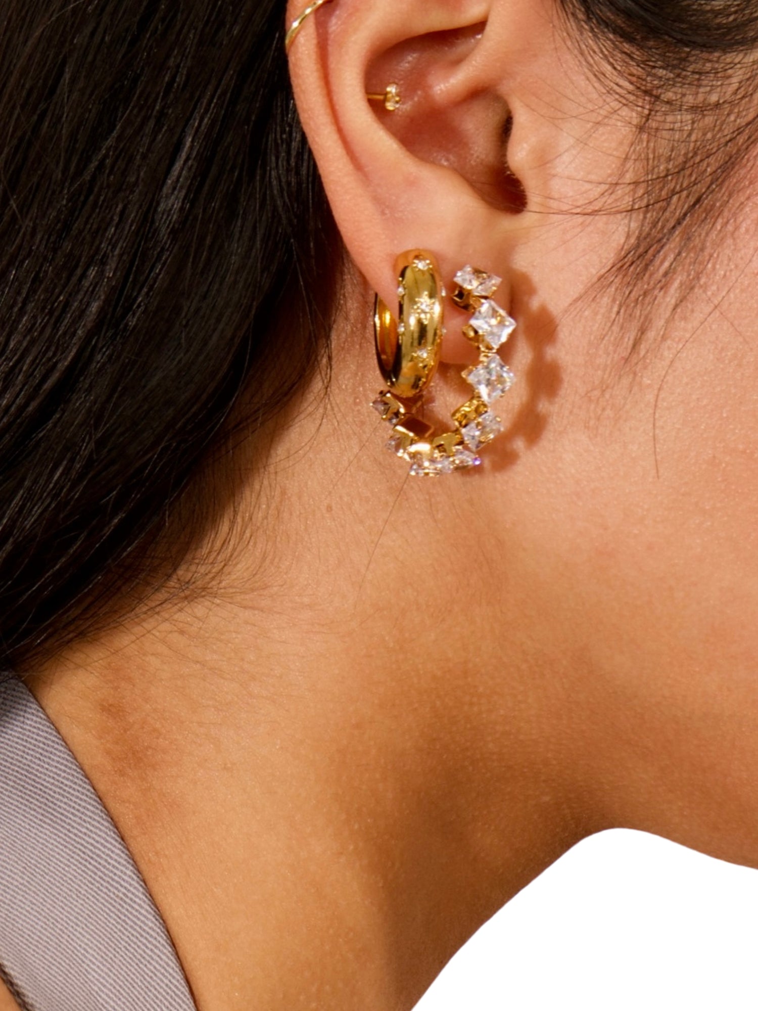 Aria Diamond Zirconia Gemstone Stud Earrings