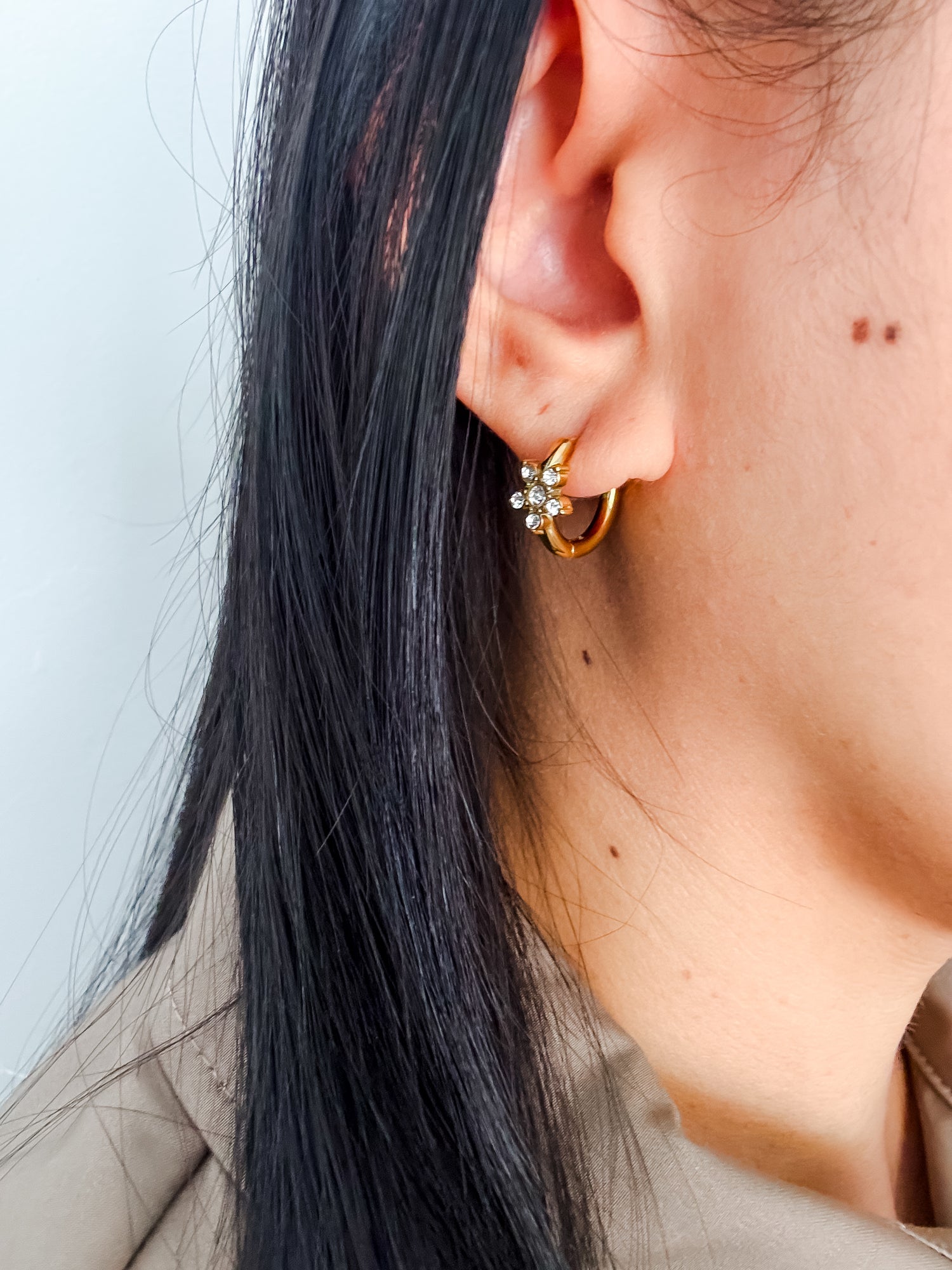 Bloom Flower Gemstone Huggie Earrings