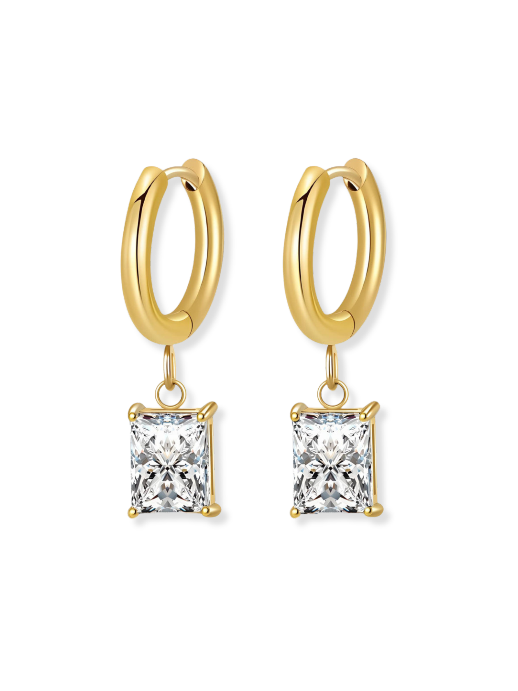 Dahlia Square Gemstone Drop Huggie Earrings