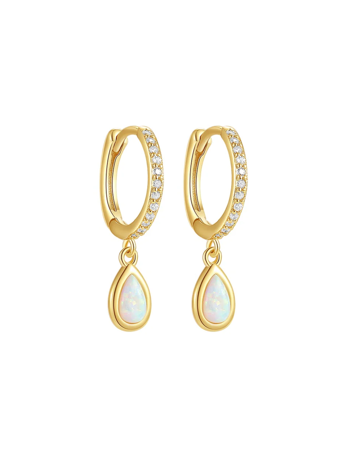 Iris Opal Gemstone Drop Hoop Earrings