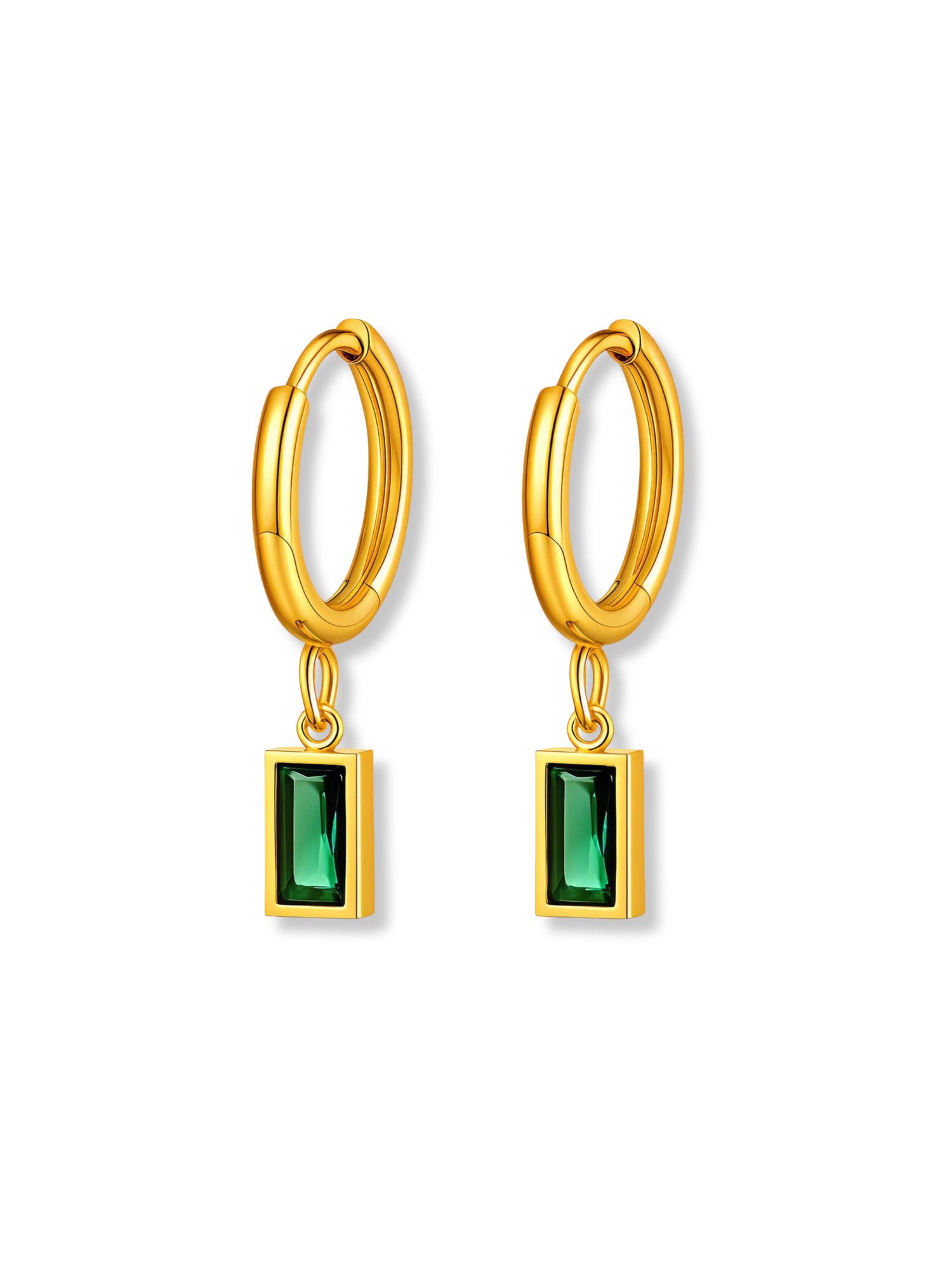 Serena Rectangle Emerald Drop Huggie Earrings