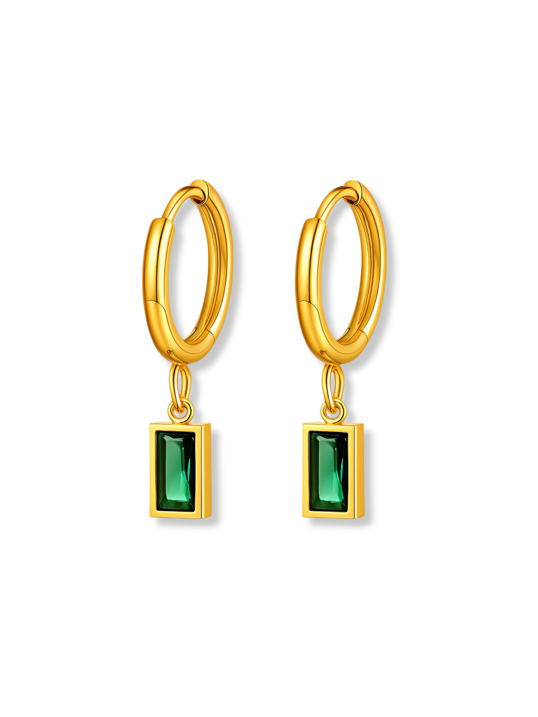 Serena Rectangle Emerald Drop Huggie Earrings