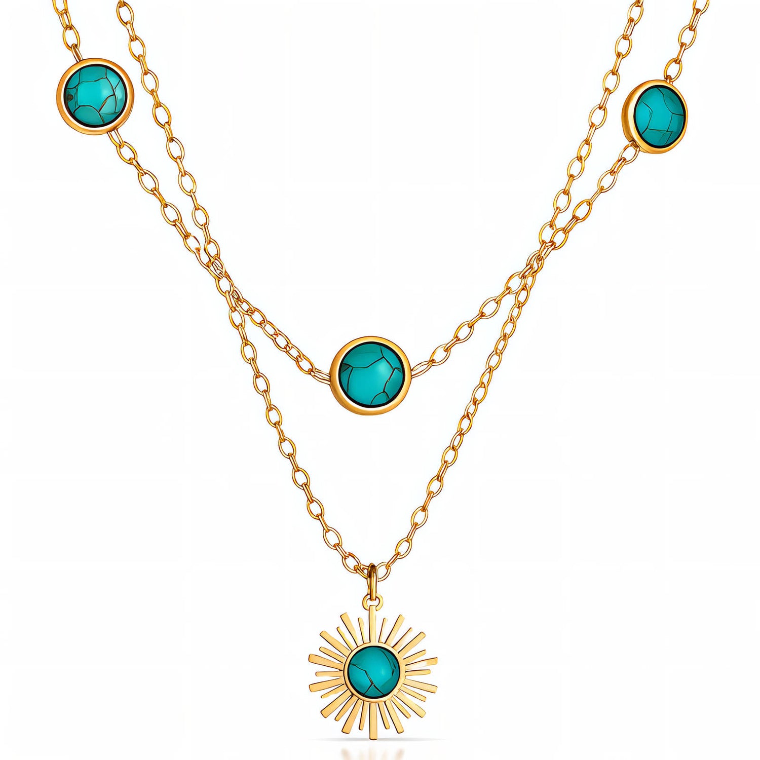 Charlotte Multi-Layered Turquoise Sun Pendant Necklace
