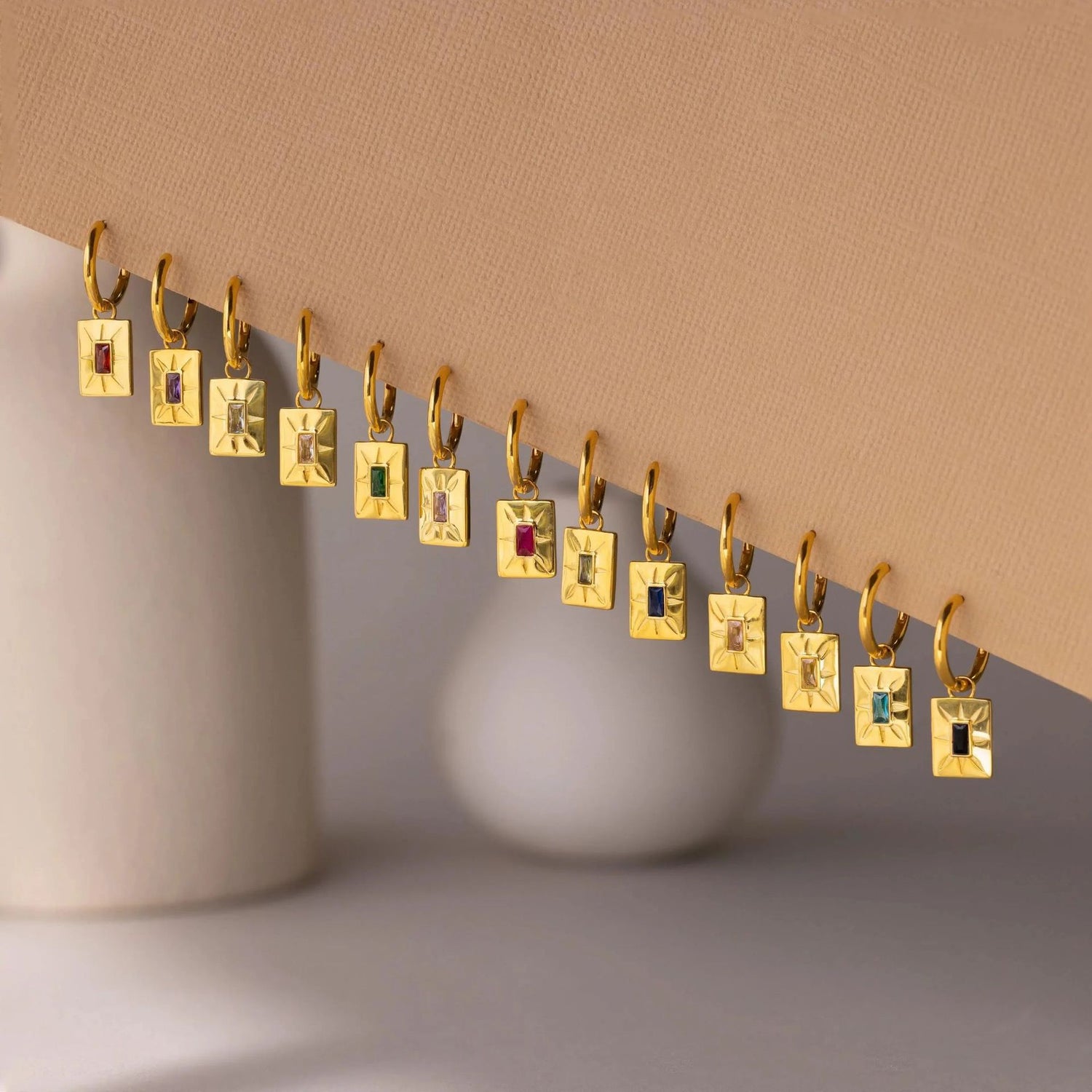 Paloma Custom Birth Gemstone Square Drop Hoop Earrings